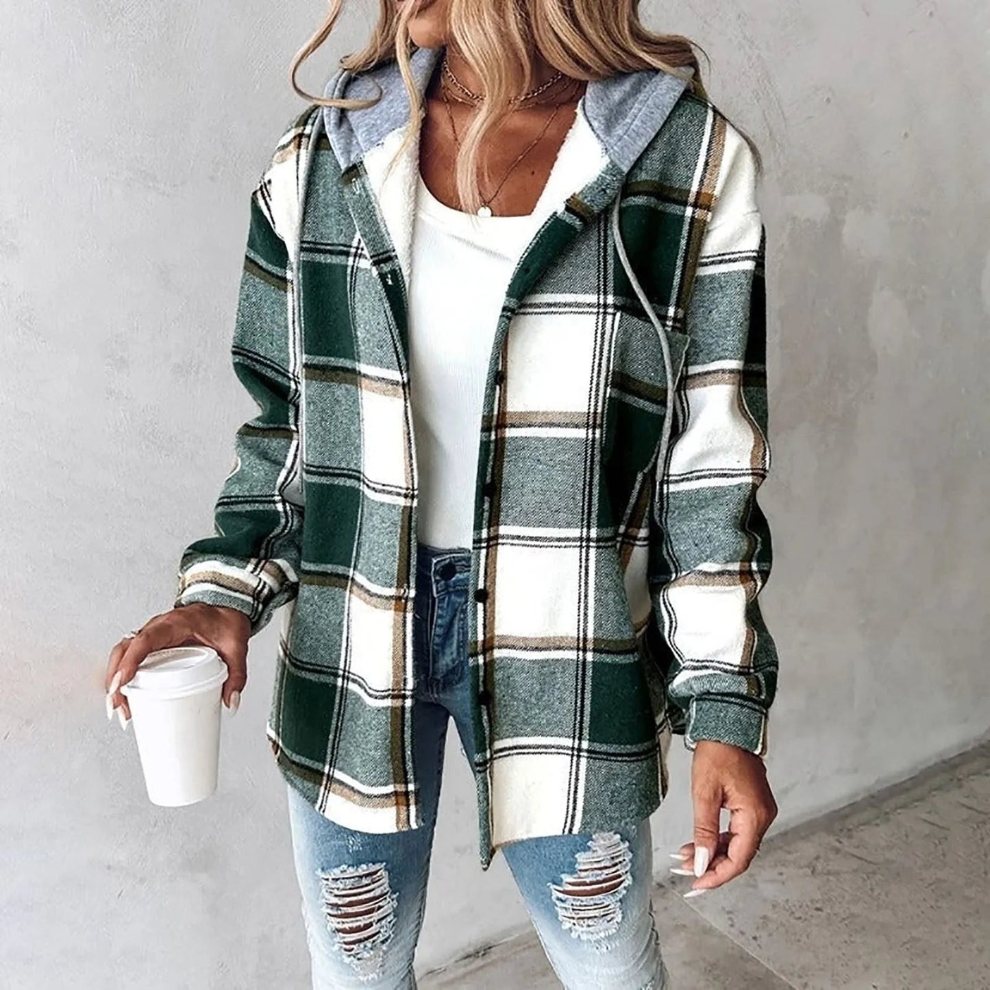 MODEGEIST Damen Karo Cardigan Gefüttert Weich Gemütliche Passform Herbst