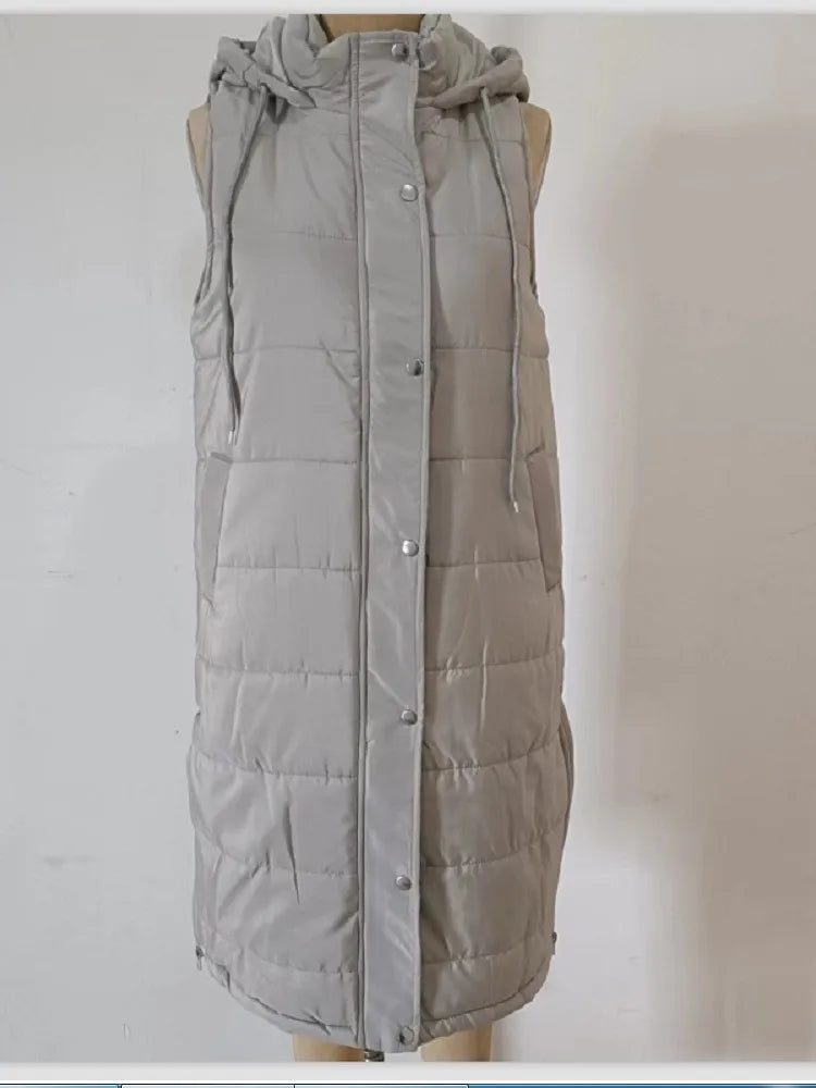 ModeGeist | Lange Pufferweste mit Kapuze Polyester Warm, Trendy