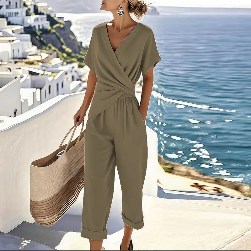 MODEGEIST Damen Zweiteiler Set Wickeltop Elegant Tailored Sommer