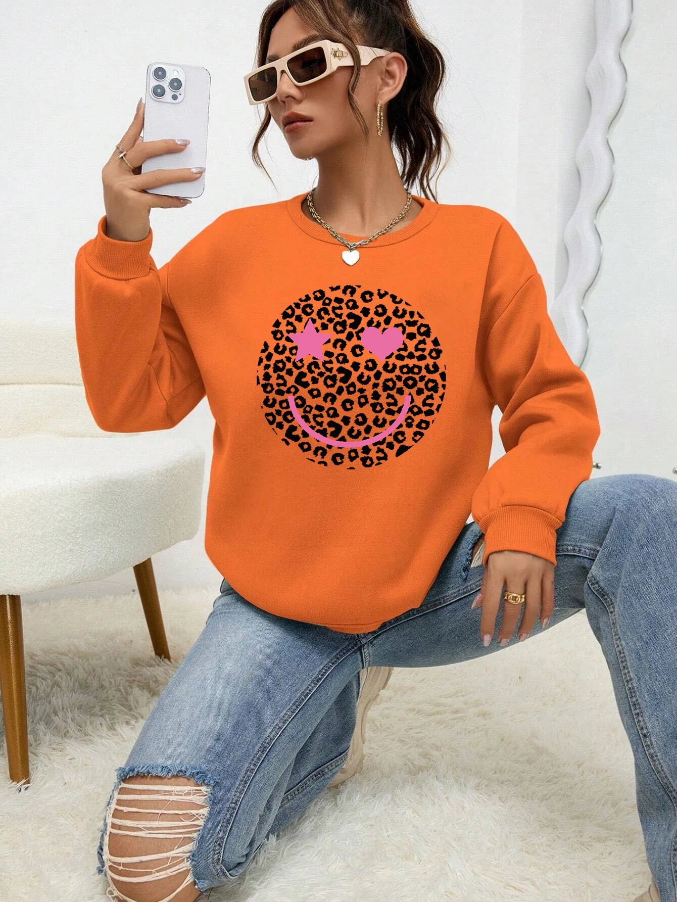ModeGeist | Lässiges Sweatshirt mit Leopardenmotiv Baumwollmischung Trendy und Komfortabel