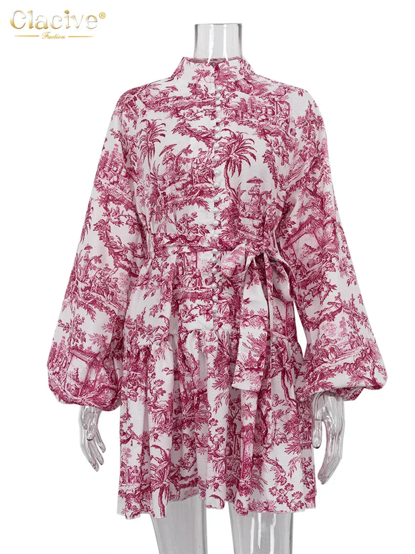 Modisches Aria® Damen-Minikleid mit Aufdruck, Puffärmeln und Stehkragen