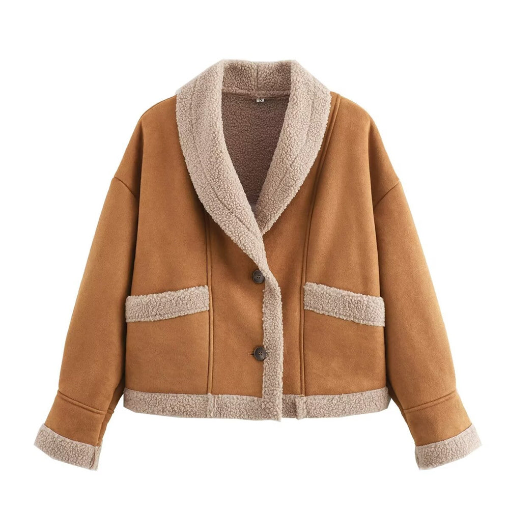 ModeGeist | Damen Winter Chic Wildlederjacke mit Taschen