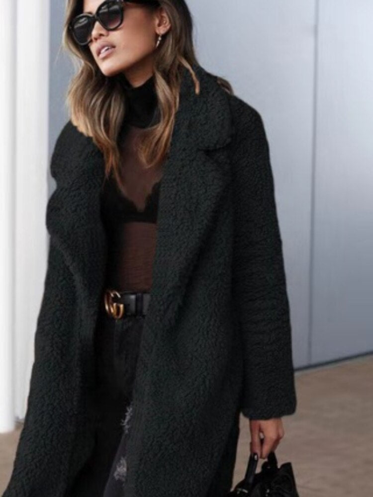 ModeGeist | Trendy Warmer Langer Teddy-Mantel für Frauen