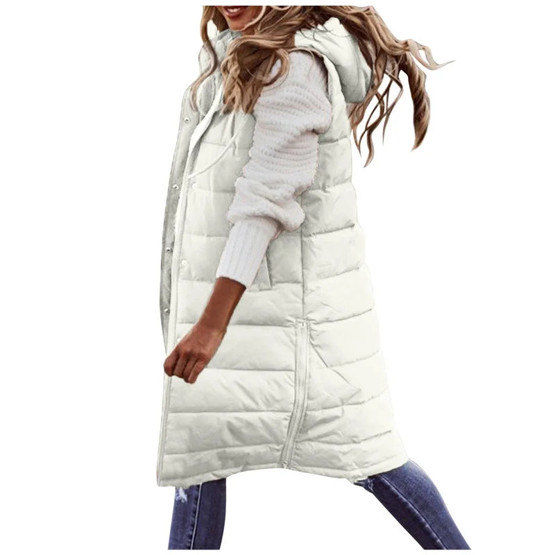 ModeGeist | Lange Pufferweste mit Kapuze Polyester Warm, Trendy
