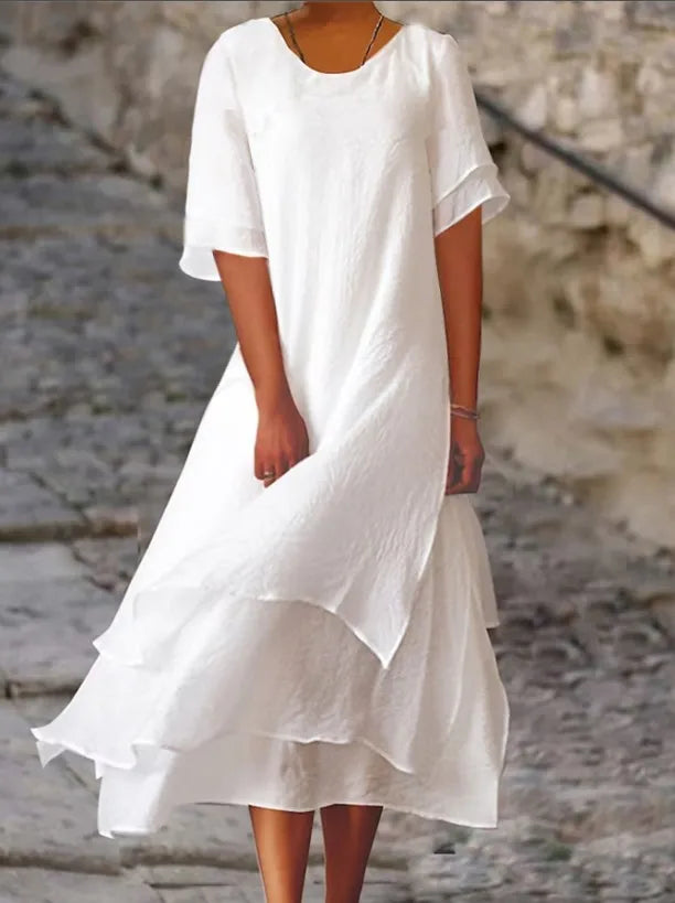 Kurzärmliges Kleid mit Schlitz, doppeltem Design und Rundhals-Ausschnitt (Julia)