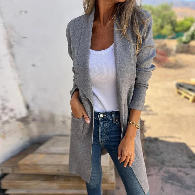 ModeGeist | Einfarbiger Mid Length Cardigan Mantel