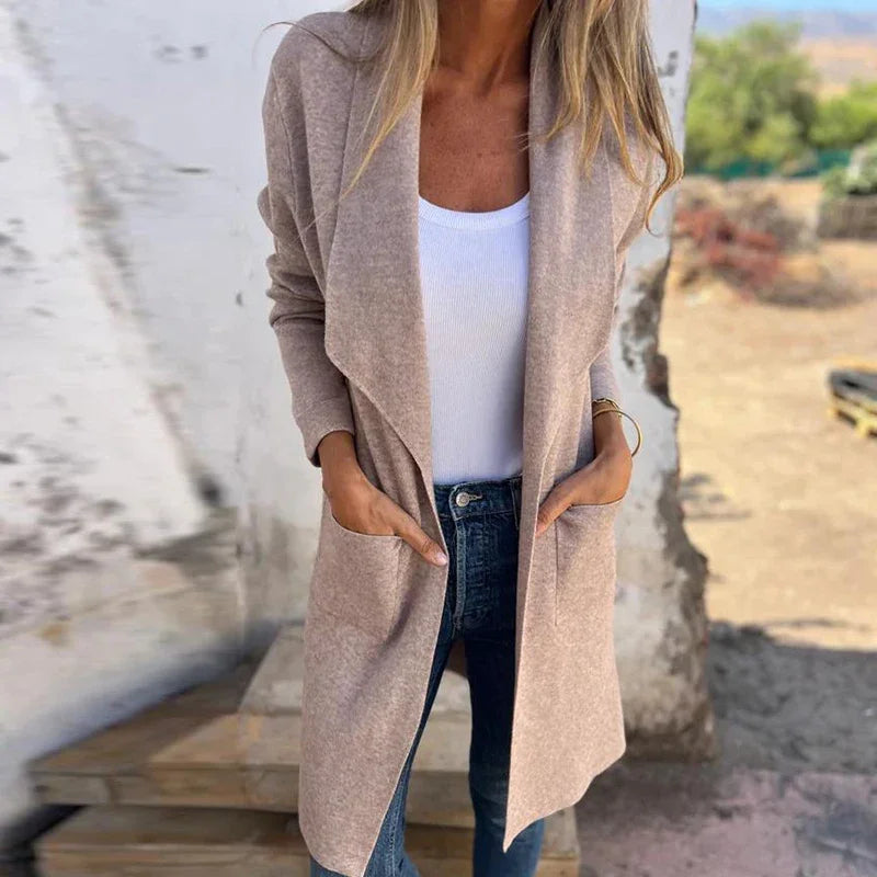 ModeGeist | Einfarbiger Mid Length Cardigan Mantel