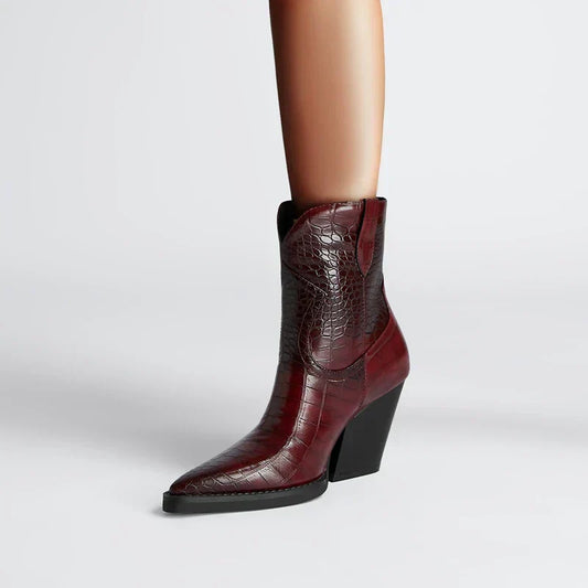 MODEGEIST Damen Stiefeletten Western-Stil Ankle-Boots Braun