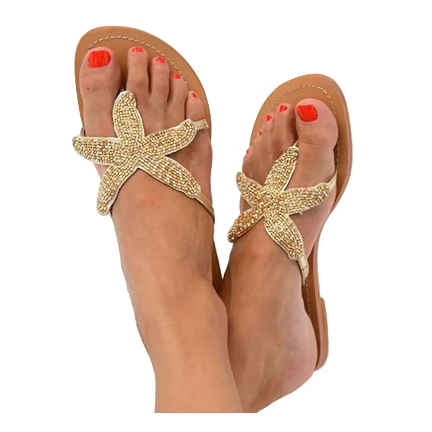 MODEGEIST Damen Pantoletten Seestern-Motiv Bequem Slip-On Coastal-Design Sommer