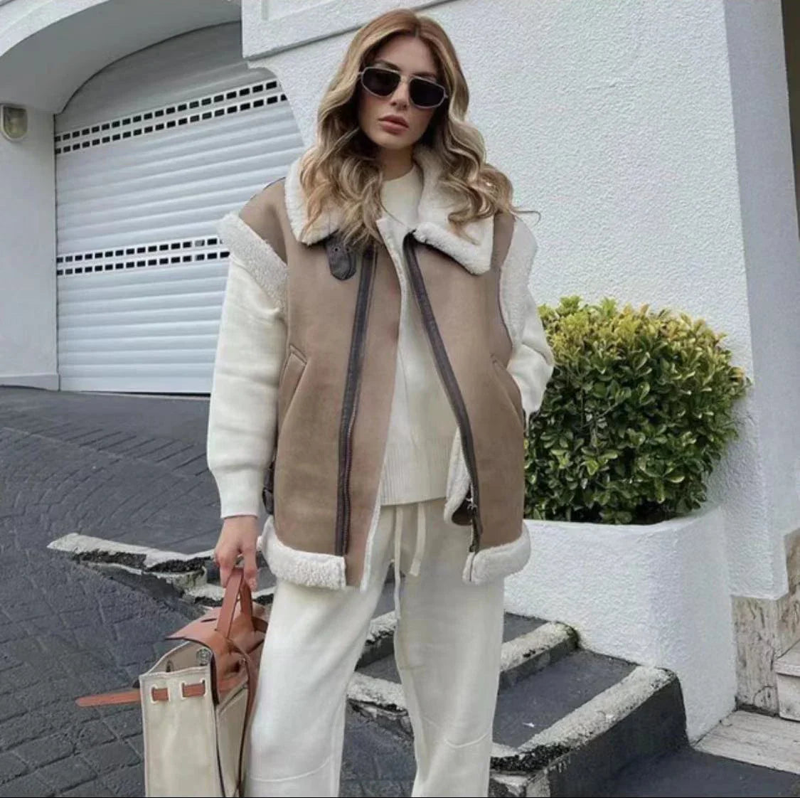 ModeGeist | Klassische Lederweste mit Plüschfutter Polyester/leder Vintage, Warm