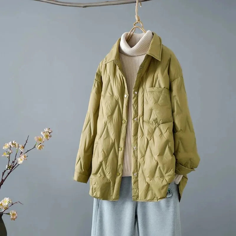 ModeGeist | Gestepptes Shirt-Jacke - Lockere Passform - Knopfverschluss - Leichtes Layering-Stück