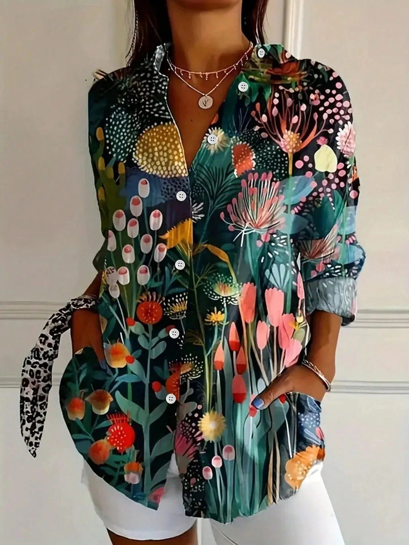 MODEGEIST Damen Bluse Verspieltes Muster Leichter Stoff Bunt