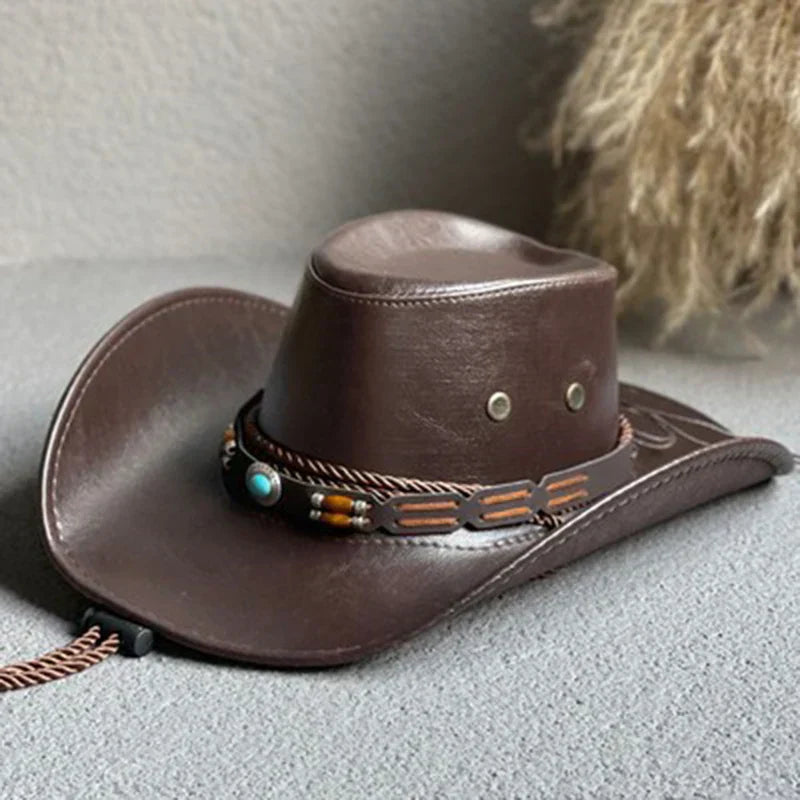 MODEGEIST Damen Cowboy-Hut Vintage Western Breite Krempe Braun