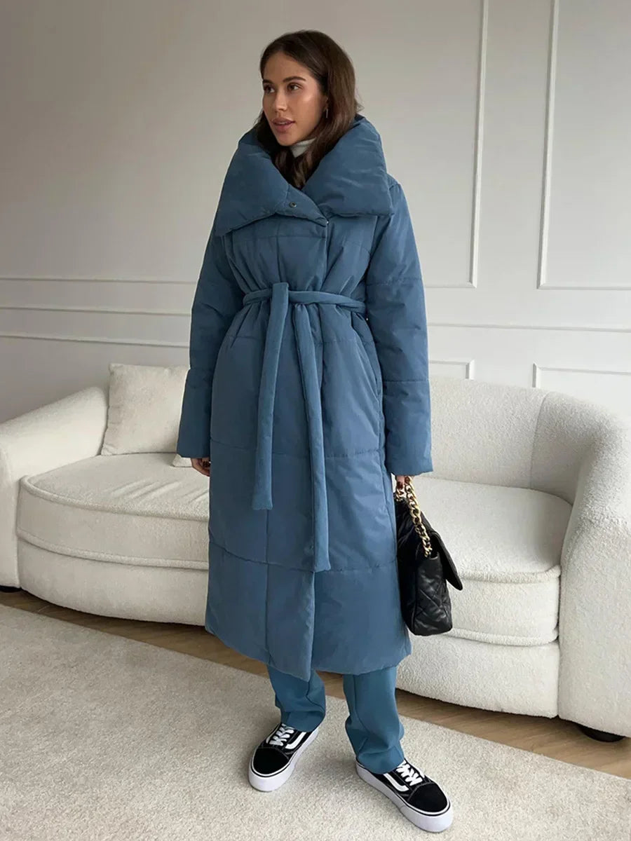 ModeGeist | Parka Lang Steppjacke mit Gürtel für Damen Ideal für Den Winter