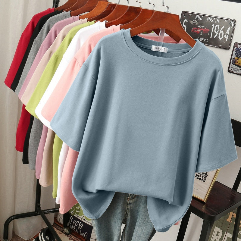 ModeGeist | Oversized Baumwoll-Basic-T-Shirt für Damen