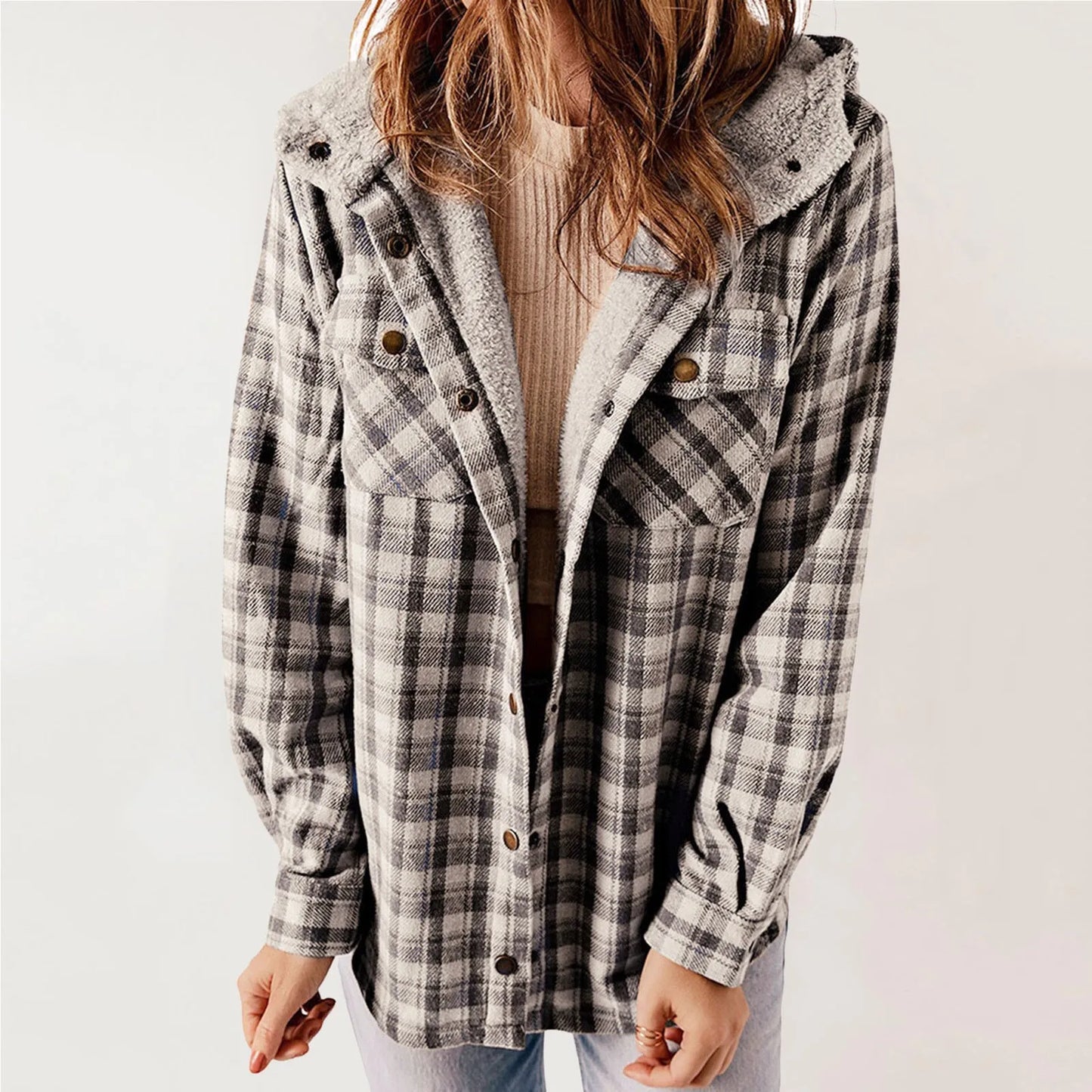 ModeGeist | Sherpa - Hemd Beige - Damen Gemütliche Flanelljacke