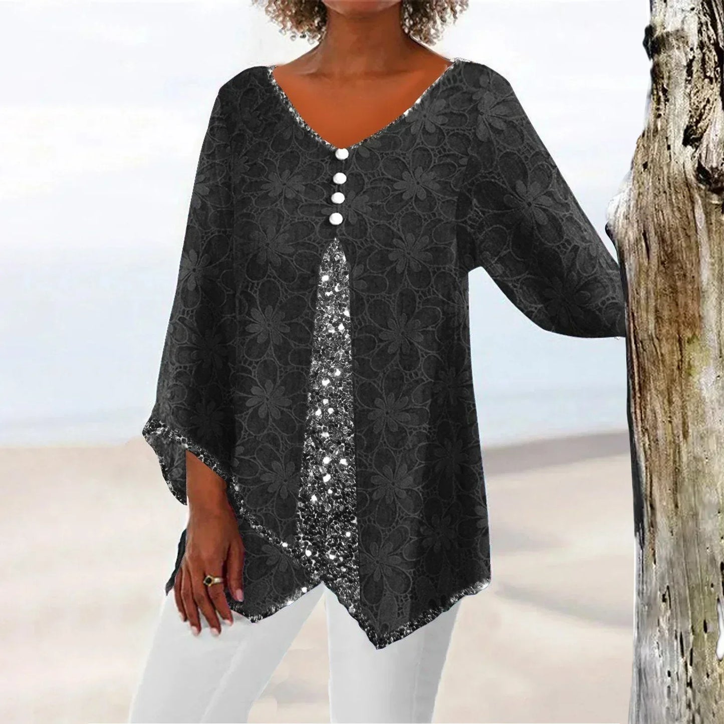 ModeGeist | Eleganter Weinlese Cardigan mit Übergroßem Blumenmuster