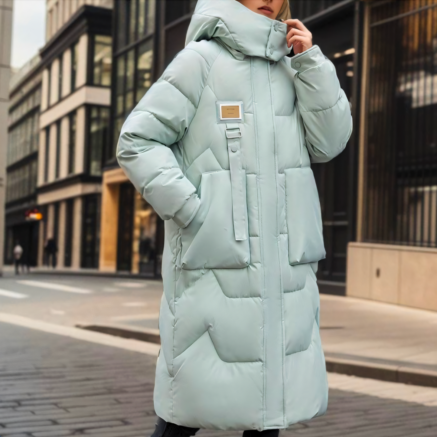 ModeGeist | Lange Kapuzen-Pufferjacke - Gestepptes Gepolstertes Jäckchen