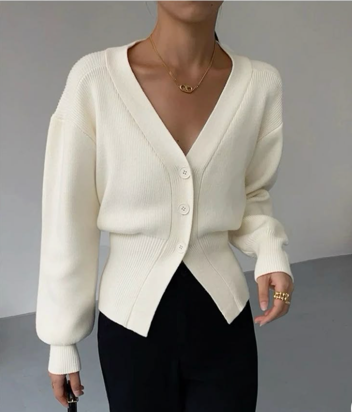 Damen Cardigan im Old-Money-Stil mit V-Ausschnitt