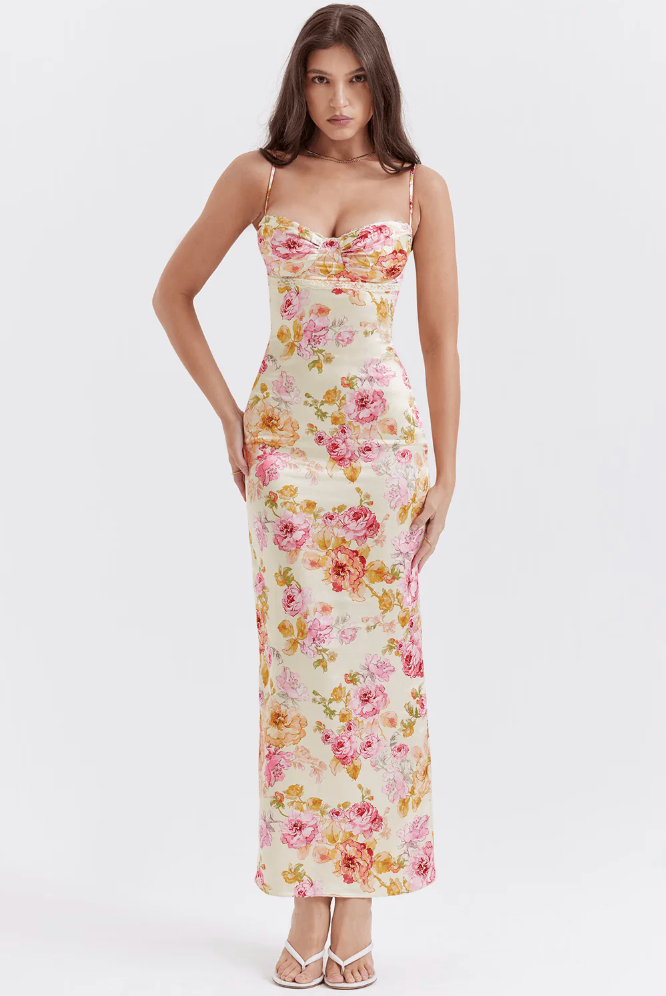 MODEGEIST Damen Trägerkleid Blumenmuster Spaghetti-Träger