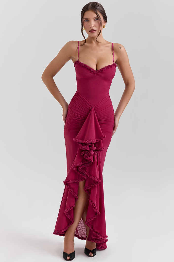 MODEGEIST Damen Spitzenkleid Raffung Elegant Cocktailkleid