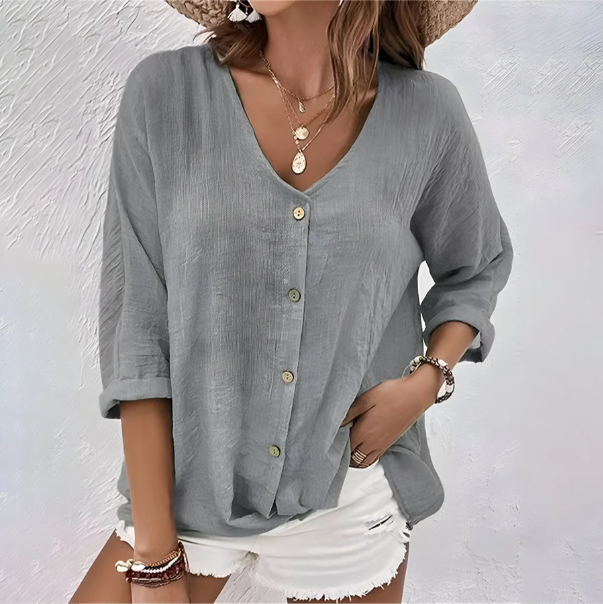MODEGEIST Damen Bluse Relaxed-Fit V-Ausschnitt Atmungsaktiv