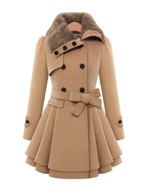 ModeGeist | Wollmischjacke - stilvolle doppelte Breasted Jacke mit Gürtel