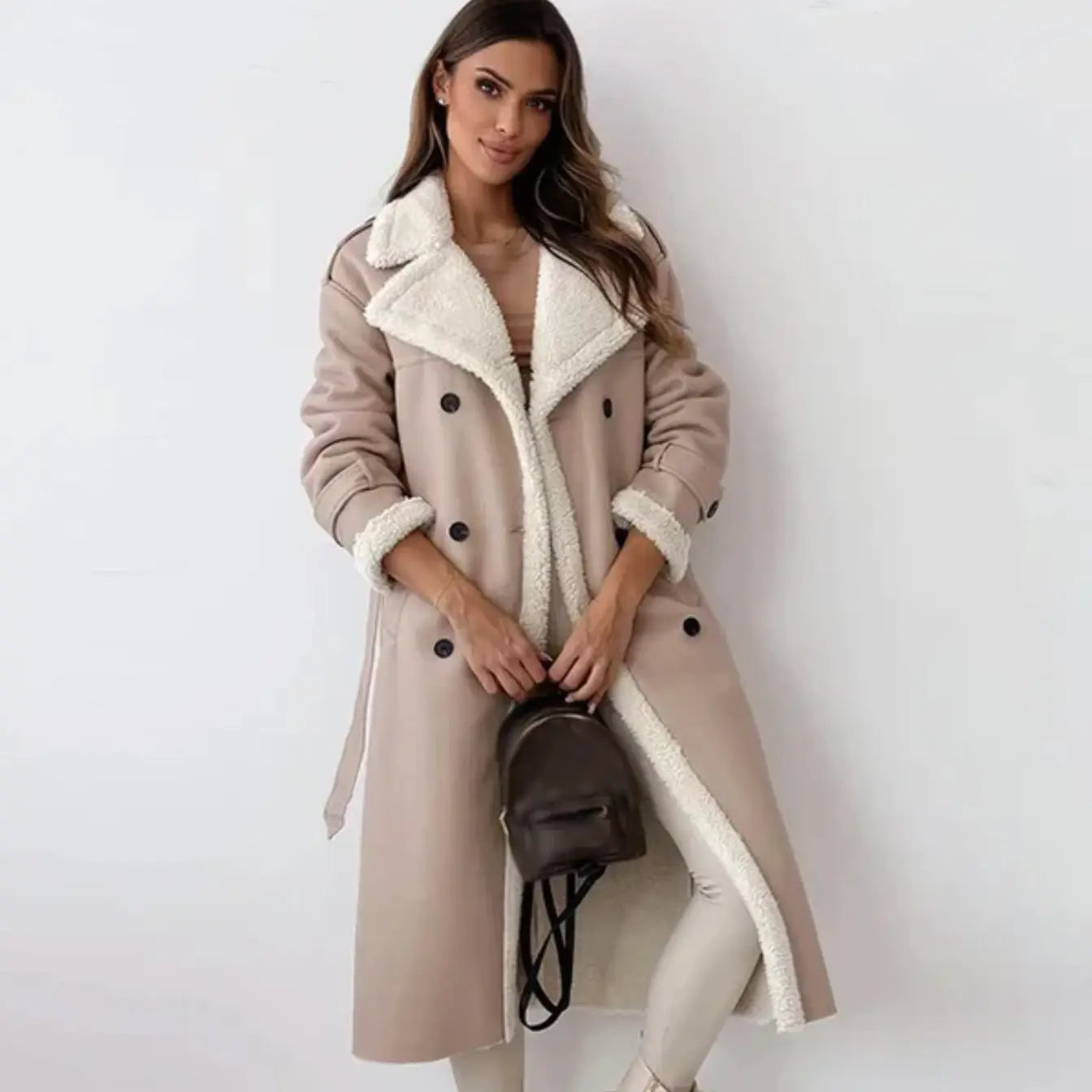 ModeGeist | Lange Klassische Jacke mit Fleece Fütterung und Teddykragen
