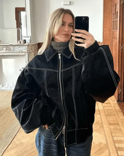 ModeGeist | Lederjacke Lässig und Cool Schwarz Ideal für Frühling, Herbst und Winter