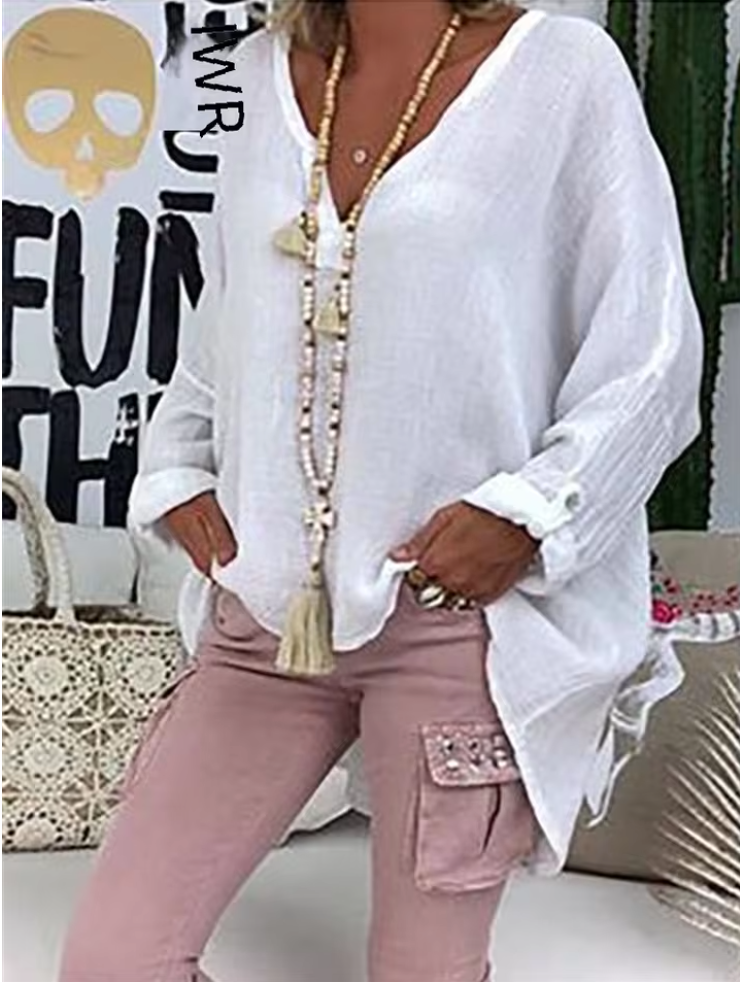 MODEGEIST Damen Oversize-Bluse Leichter Stoff Entspannte Passform