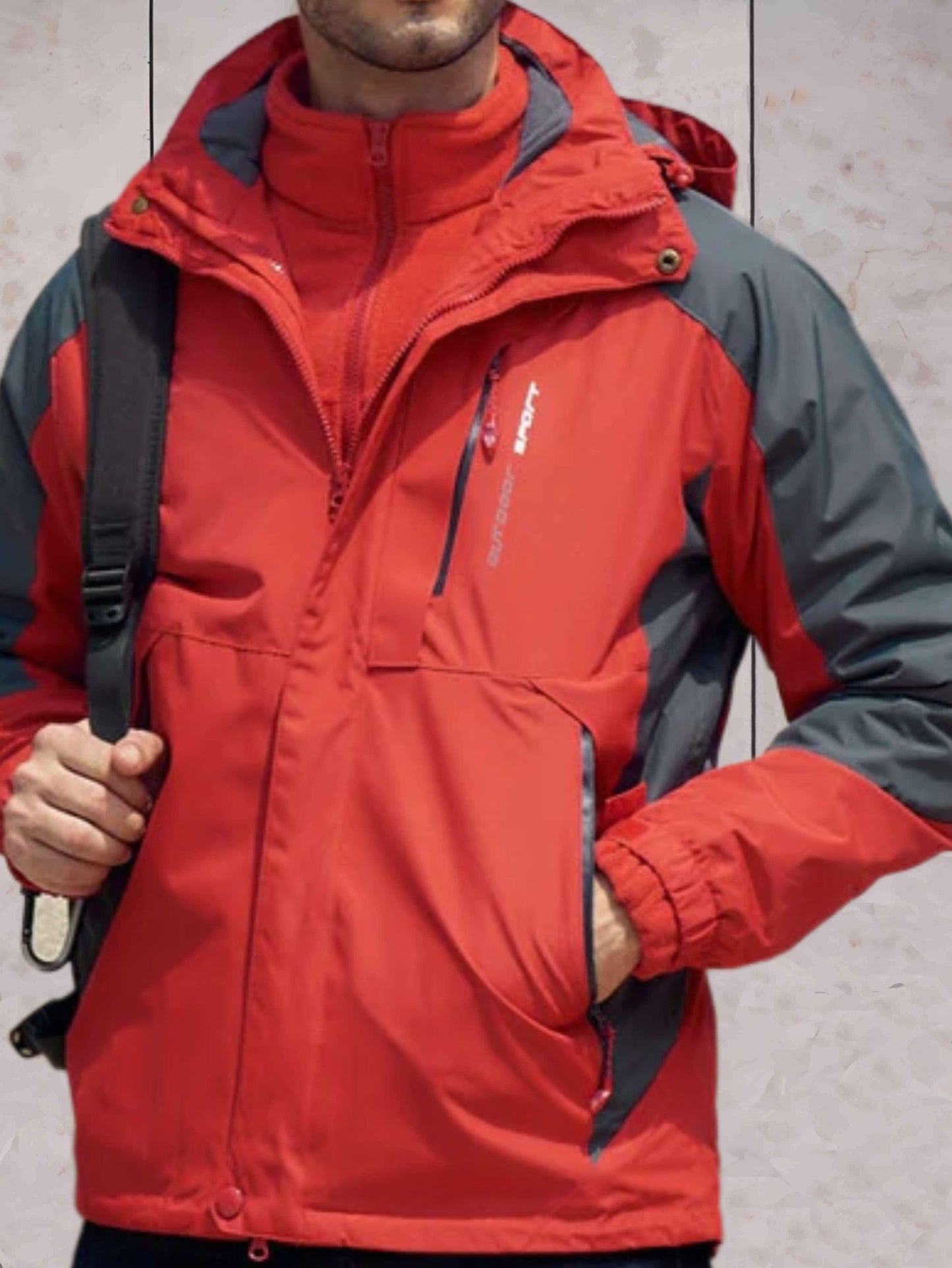 Scotts wasserdichte und winddichte Wanderjacke mit Kapuze, Taschen, doppeltem Reißverschluss und Knöpfen