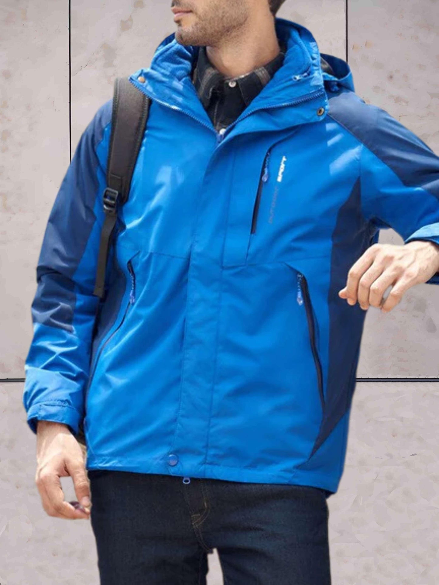 Scotts wasserdichte und winddichte Wanderjacke mit Kapuze, Taschen, doppeltem Reißverschluss und Knöpfen