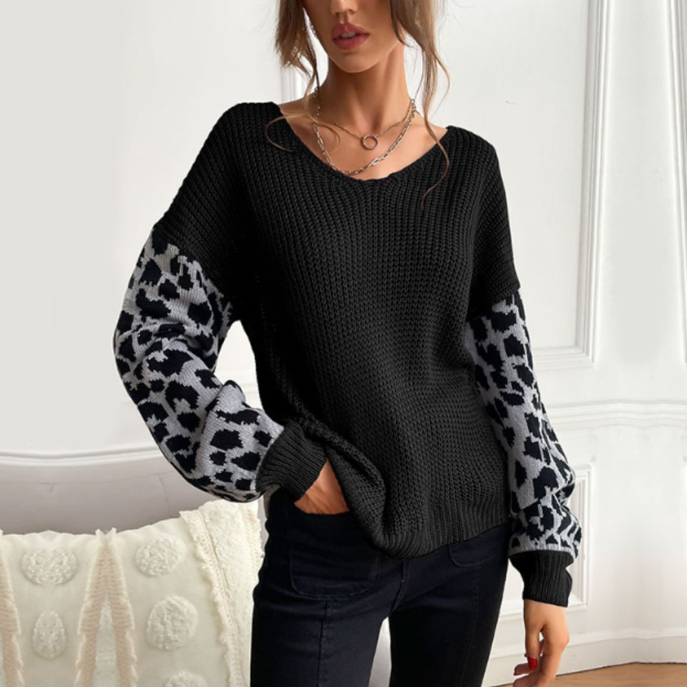 ModeGeist | Leopardenmuster Pullover Waffelstrick Textur Statement Stil