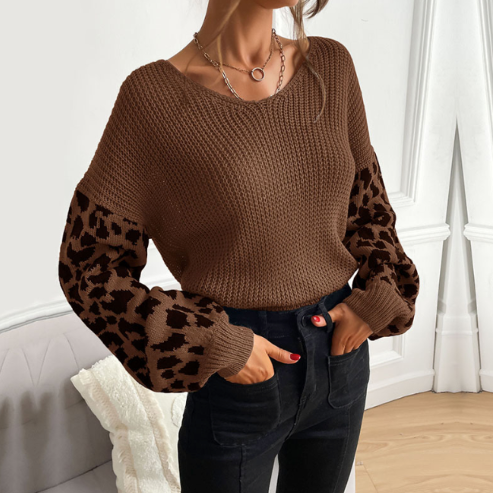 ModeGeist | Leopardenmuster Pullover Waffelstrick Textur Statement Stil