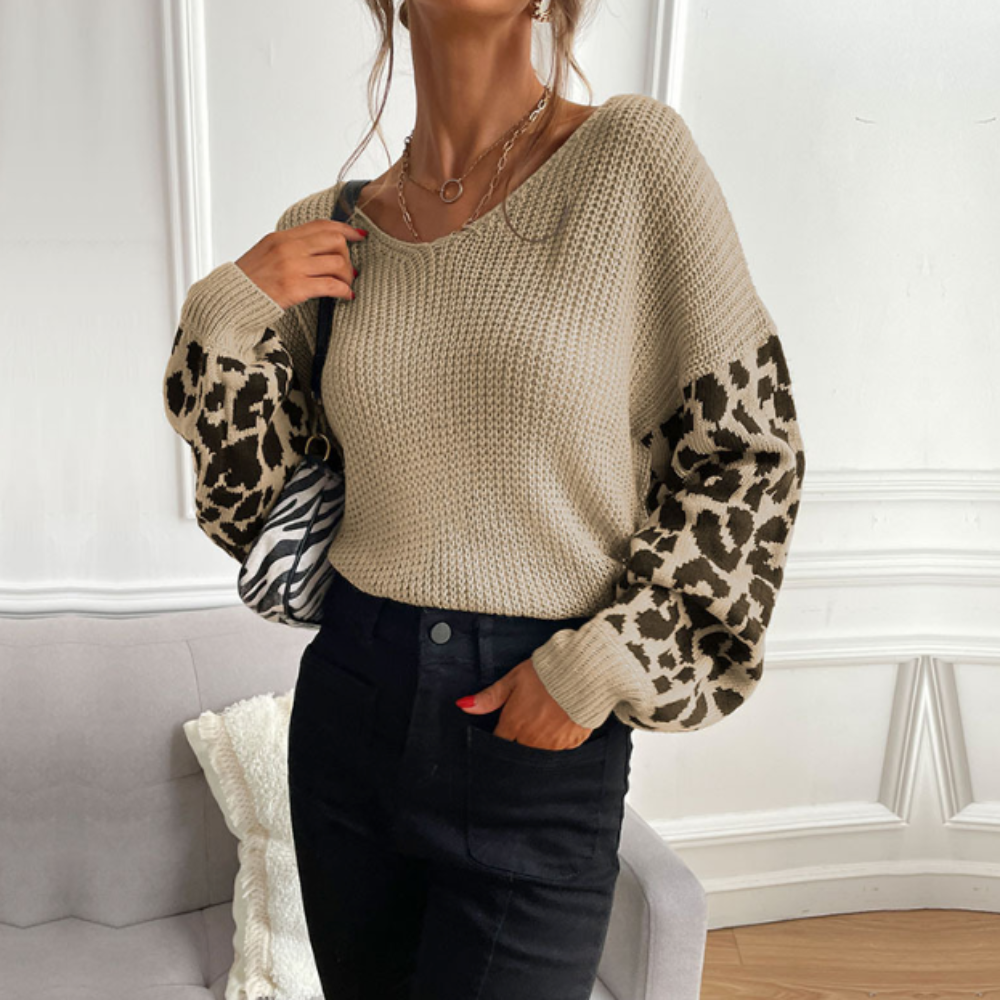 ModeGeist | Leopardenmuster Pullover Waffelstrick Textur Statement Stil
