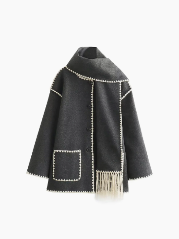ModeGeist | Warmer Mantel mit Quasten-Schal