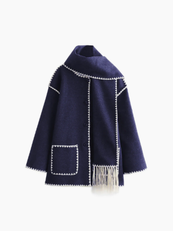 ModeGeist | Warmer Mantel mit Quasten-Schal