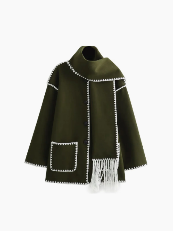 ModeGeist | Warmer Mantel mit Quasten-Schal