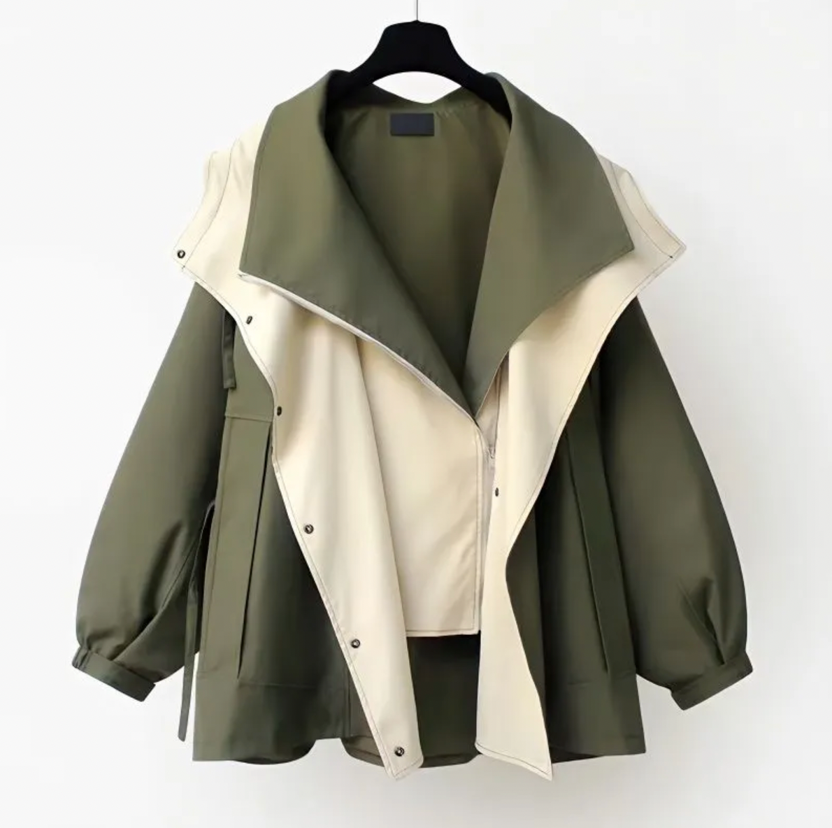 ModeGeist | Zweifarbige Jacke mit Weiter Kragen Leicht und Modern