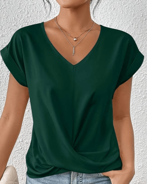 MODEGEIST Damen V-Ausschnitt Shirt Twist-Detail Grün