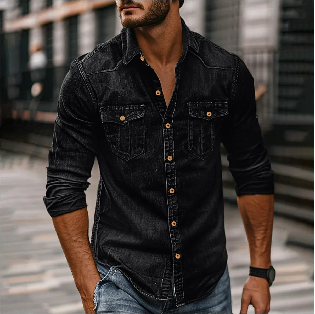 Langärmeliges Denimhemd BILL