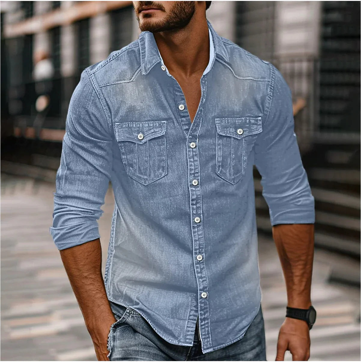 Langärmeliges Denimhemd BILL