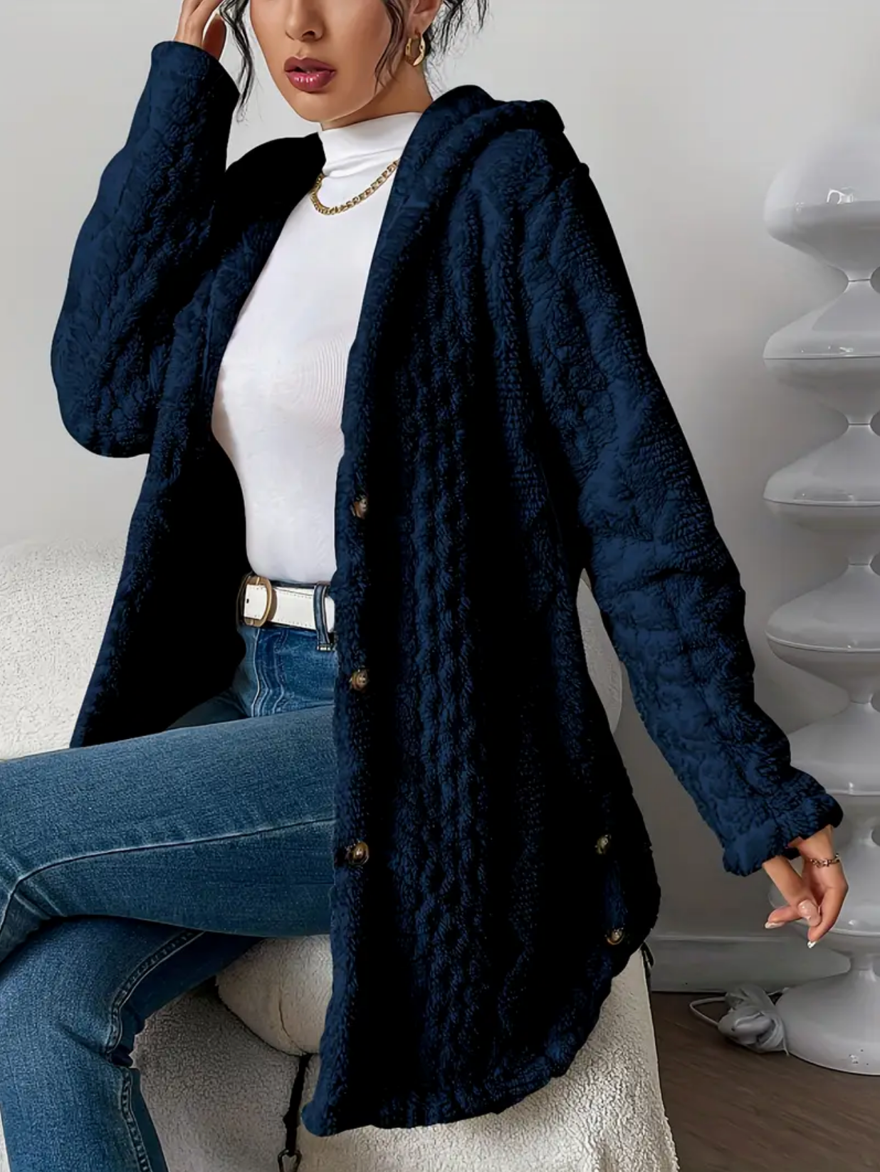 ModeGeist | Übergröße Damen Teddy Weste mit Kapuze