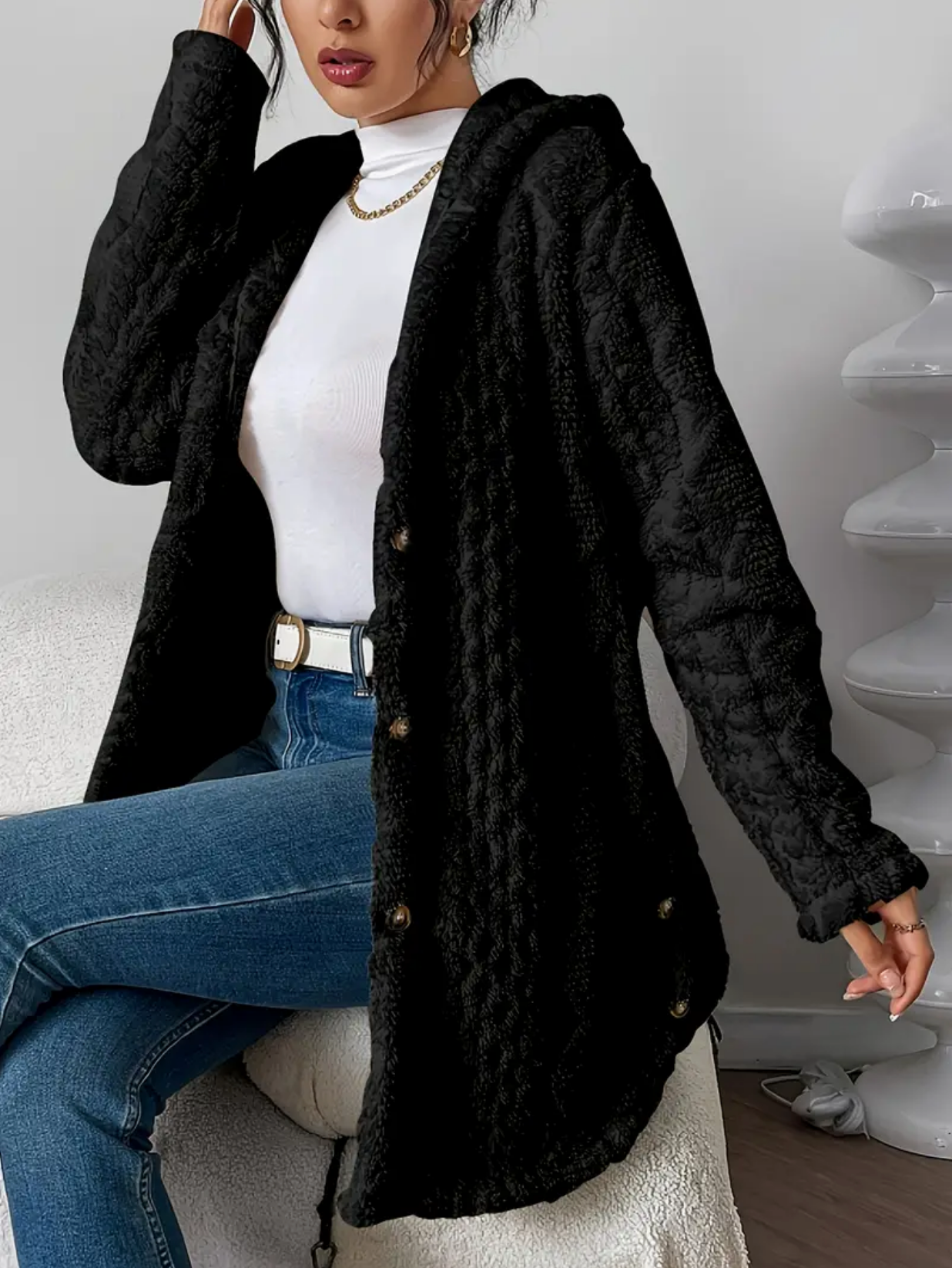 ModeGeist | Übergröße Damen Teddy Weste mit Kapuze