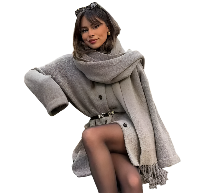 ModeGeist | Bequeme Damen-Cardigan mit Eingebautem Schal