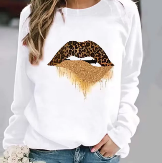 ModeGeist | Baumwollpullover mit Lippendruck