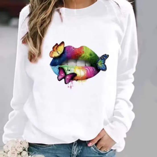 ModeGeist | Baumwollpullover mit Lippendruck