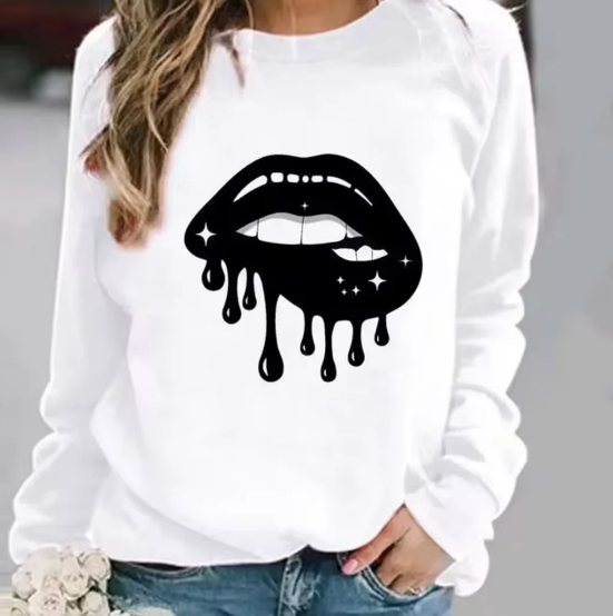 ModeGeist | Baumwollpullover mit Lippendruck