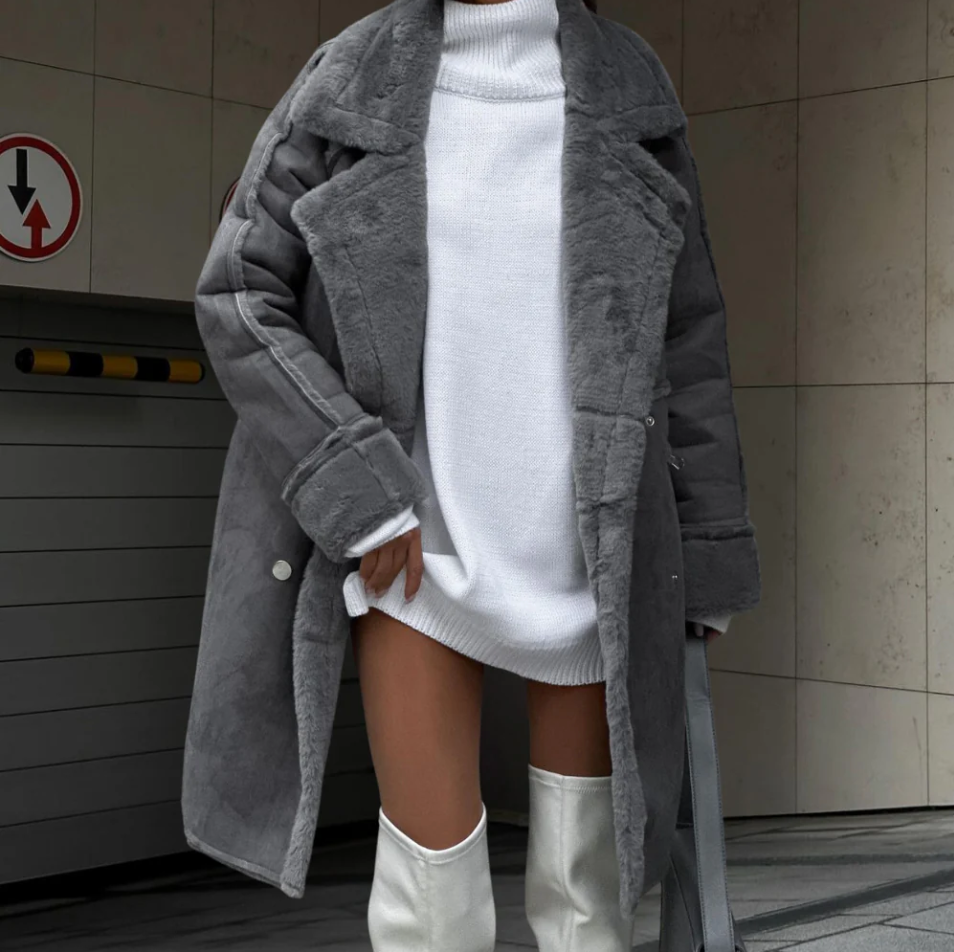 ModeGeist | Elegante Lange Plüschjacke für Damen