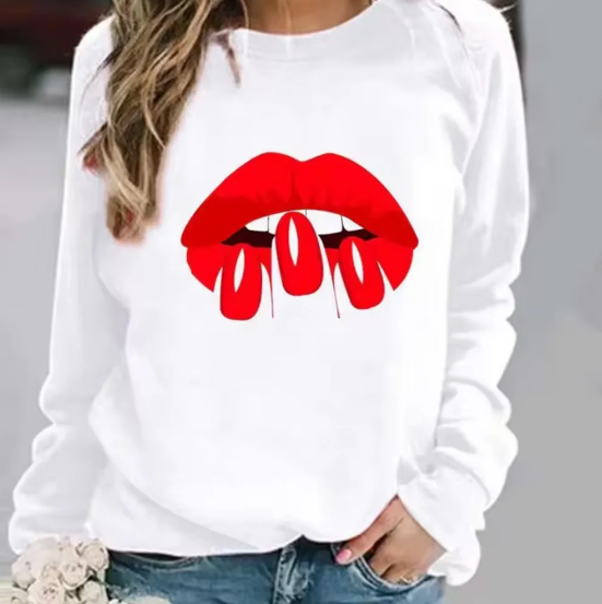 ModeGeist | Baumwollpullover mit Lippendruck